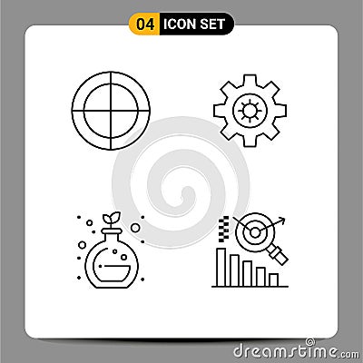 4 Thematic Vector Filledline Flat Colors and Editable Symbols of bulls eye, green chemistry, target, motivation, graph Vector Illustration