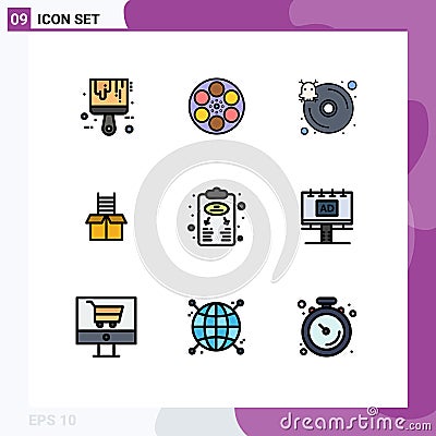 9 Thematic Vector Filledline Flat Colors and Editable Symbols of business plan, success, tape, gift, server Vector Illustration