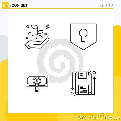 4 Thematic Vector Filledline Flat Colors and Editable Symbols of business startup, fund, leaf, security, loan Vector Illustration