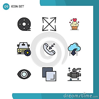 9 Thematic Vector Filledline Flat Colors and Editable Symbols of call, star, cake, important, sweets Vector Illustration