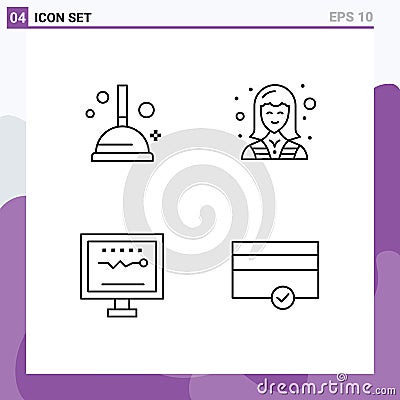 4 Thematic Vector Filledline Flat Colors and Editable Symbols of cleaning, cardiology, commercial, technician, heartbeat Vector Illustration