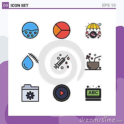 9 Thematic Vector Filledline Flat Colors and Editable Symbols of cut, bleeding, graphical, umbrella, love care Vector Illustration