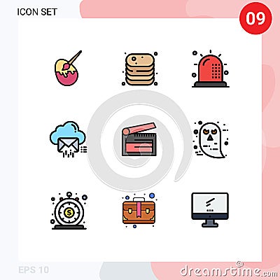 9 Thematic Vector Filledline Flat Colors and Editable Symbols of data, mail, shop, cloud, form Vector Illustration