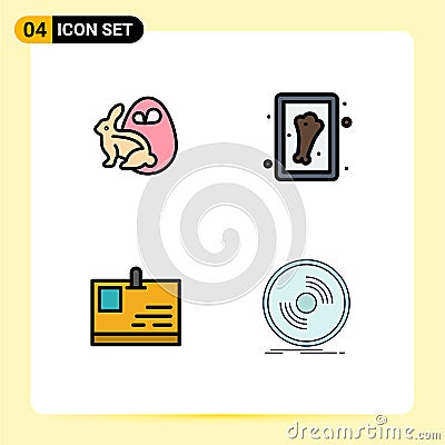 4 Thematic Vector Filledline Flat Colors and Editable Symbols of egg, identity, rabbit, meat, disc Vector Illustration