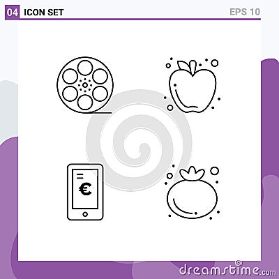 4 Thematic Vector Filledline Flat Colors and Editable Symbols of movis, payment, american, fruit, shopping Vector Illustration