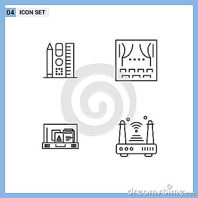 4 Thematic Vector Filledline Flat Colors and Editable Symbols of pen, paper, online, party, briefcase Vector Illustration