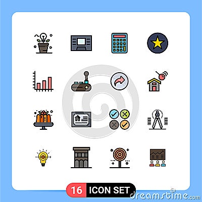 Universal Icon Symbols Group of 16 Modern Flat Color Filled Lines of controller, chart, calculate, business, star Vector Illustration