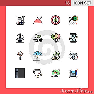 16 Thematic Vector Flat Color Filled Lines and Editable Symbols of energy, time, business, stopwatch, fast Vector Illustration