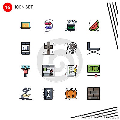 16 Thematic Vector Flat Color Filled Lines and Editable Symbols of lemon, web, exchang, planet, internet Vector Illustration