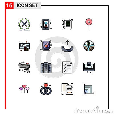 16 Thematic Vector Flat Color Filled Lines and Editable Symbols of online, click, business, buy, maps Vector Illustration