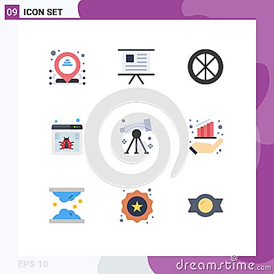 9 Thematic Vector Flat Colors and Editable Symbols of biology, virus, decoration, bug, window Vector Illustration