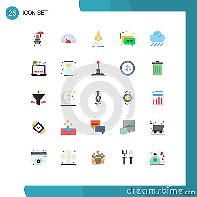 Group of 25 Modern Flat Colors Set for cloud, help, launch, communication, mission Vector Illustration