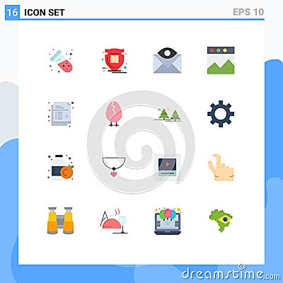16 User Interface Flat Color Pack of modern Signs and Symbols of document, website, communication, graph, inbox Vector Illustration