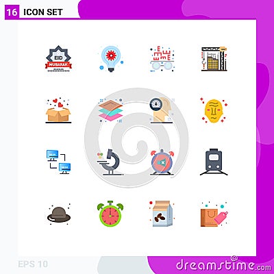 16 Thematic Vector Flat Colors and Editable Symbols of gift, interior, seo gear, hook, building Vector Illustration