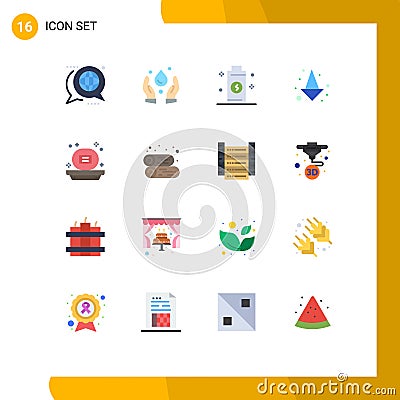 16 Thematic Vector Flat Colors and Editable Symbols of shower, bath, battery, full, arrow Vector Illustration