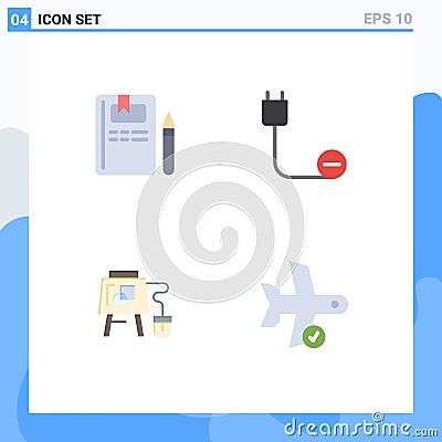 Modern Set of 4 Flat Icons and symbols such as book, mouse, pencil, devices, board Vector Illustration