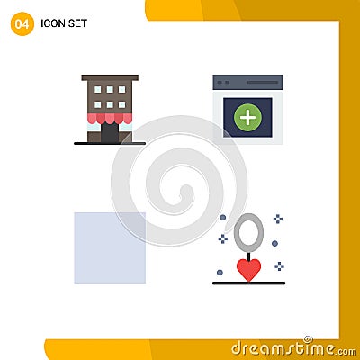 4 Thematic Vector Flat Icons and Editable Symbols of buildings, stop, shop front, interface, event Vector Illustration