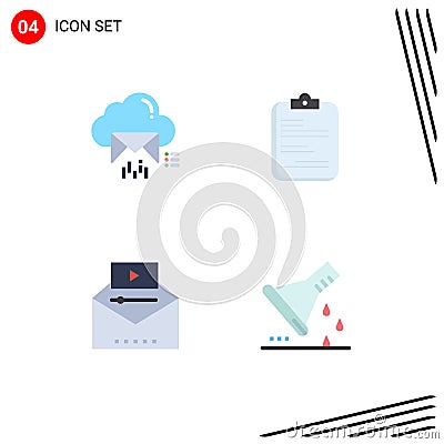 4 Thematic Vector Flat Icons and Editable Symbols of cloud, document, data, medical, popular video Vector Illustration