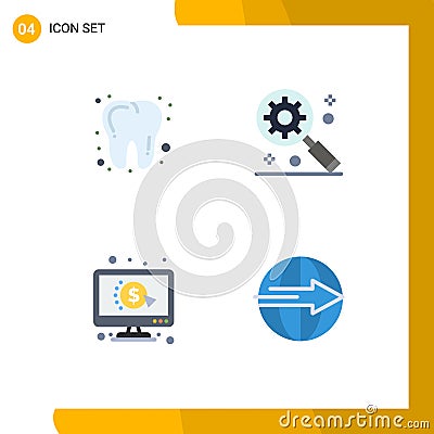 4 Thematic Vector Flat Icons and Editable Symbols of dental, ppc, digital marketing concept, click, delivery Vector Illustration