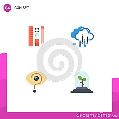 4 Thematic Vector Flat Icons and Editable Symbols of pen, eye, education, weather, mark Vector Illustration