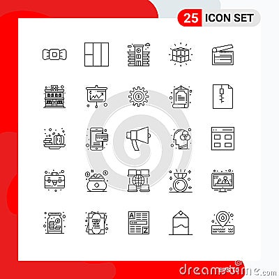 25 Thematic Vector Lines and Editable Symbols of clapper, board, hospital, action, solution Vector Illustration