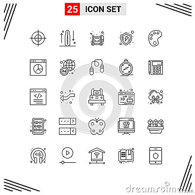 25 Thematic Vector Lines and Editable Symbols of drawing, shield, increase, secure, protect Vector Illustration