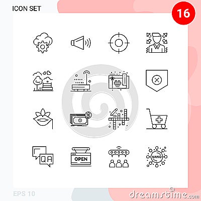 16 Thematic Vector Outlines and Editable Symbols of bench, park, essential, profile, businessman Vector Illustration