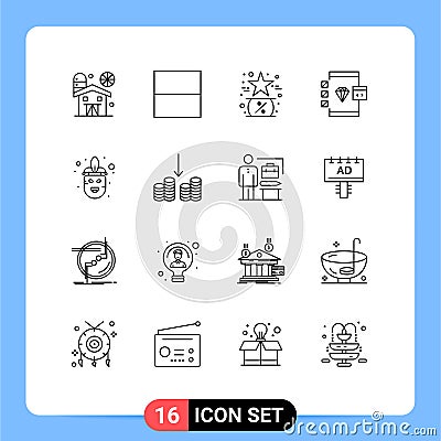 16 Thematic Vector Outlines and Editable Symbols of costume, development, friday, develop, browser Vector Illustration