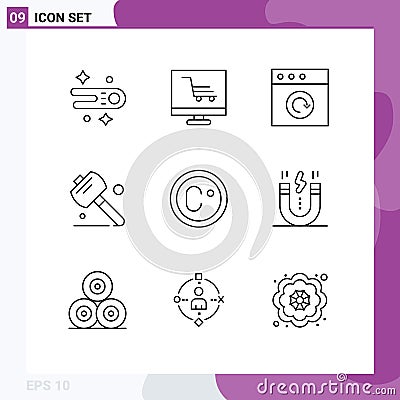 9 Thematic Vector Outlines and Editable Symbols of design, measure, mac, degree, tools Vector Illustration