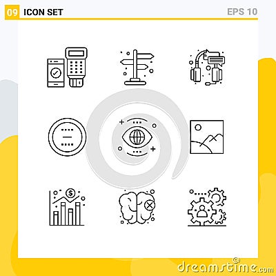 9 Thematic Vector Outlines and Editable Symbols of eye, interface, help, delete, cancel Vector Illustration