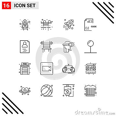 16 Thematic Vector Outlines and Editable Symbols of hands, development, rocket, develop, code Vector Illustration