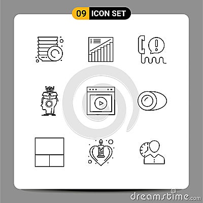 9 Thematic Vector Outlines and Editable Symbols of head, brain, call, artificial, help Vector Illustration