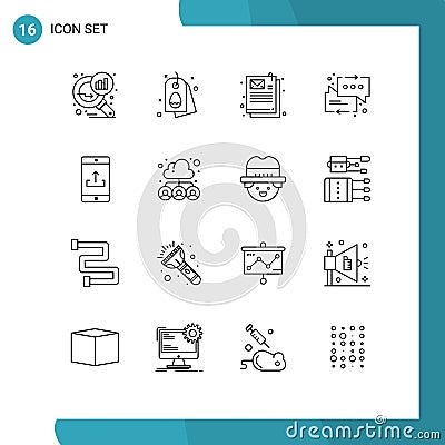 16 Thematic Vector Outlines and Editable Symbols of mobile application, application, document, arrow, messages Vector Illustration