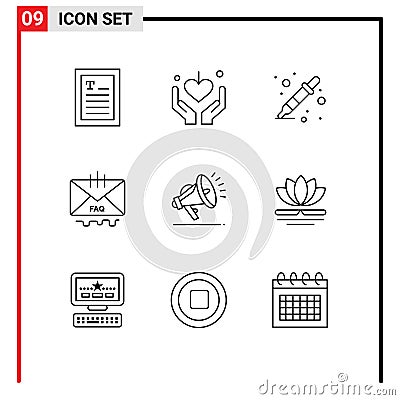 9 Thematic Vector Outlines and Editable Symbols of security, mail, color sampler, help, contact Vector Illustration