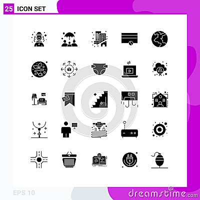 25 Thematic Vector Solid Glyphs and Editable Symbols of alternative energy, planet, estate, earth, money Vector Illustration