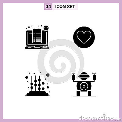 Stock Vector Icon Pack of 4 Line Signs and Symbols for bill, kids, shopping, heart, learning Vector Illustration