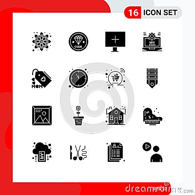 16 Thematic Vector Solid Glyphs and Editable Symbols of configuration, web, programming, laptop, warning Vector Illustration