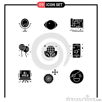9 Creative Icons Modern Signs and Symbols of environment, earth day, house, american, bloons Vector Illustration