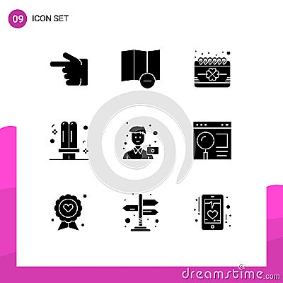 9 Thematic Vector Solid Glyphs and Editable Symbols of image, light, event, fluorescent, electricity Vector Illustration