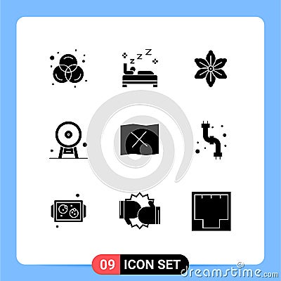 Solid Glyph Pack of 9 Universal Symbols of map, london eye, floral, landmark, england Vector Illustration