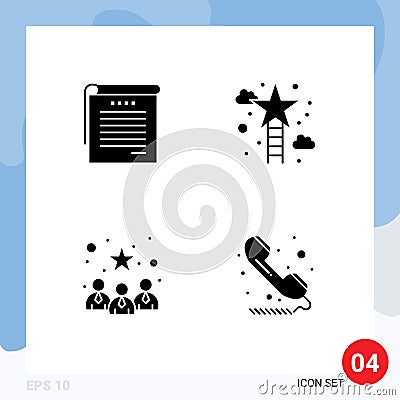 Pack of 4 creative Solid Glyphs of student, business, student notes, star, profile Vector Illustration