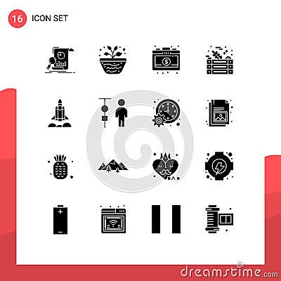 16 Thematic Vector Solid Glyphs and Editable Symbols of unicorn startup, vegetables, study, salad, investment Vector Illustration
