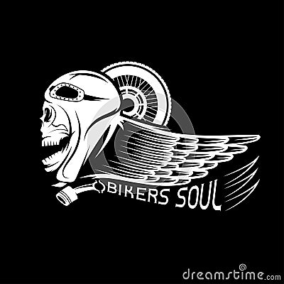 theme label with skull,wheel and wing Vector Illustration