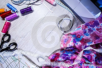 The theme of needlework , sewing, dressmaking, sewing machine Stock Photo