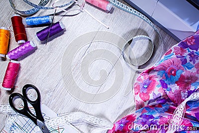 The theme of needlework , sewing, dressmaking, sewing machine Stock Photo