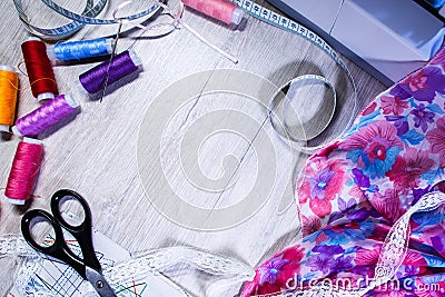 The theme of needlework , sewing, dressmaking, sewing machine Stock Photo