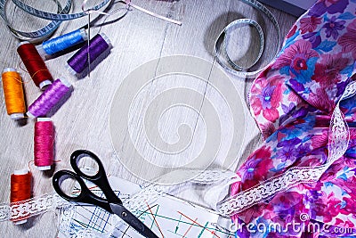 The theme of needlework , sewing, dressmaking, sewing machine Stock Photo