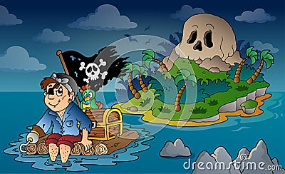 Theme with pirate skull island 5 Vector Illustration