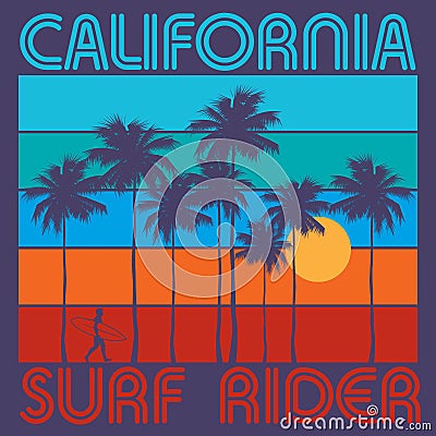 Theme of surfing with text California, Surf Rider Vector Illustration