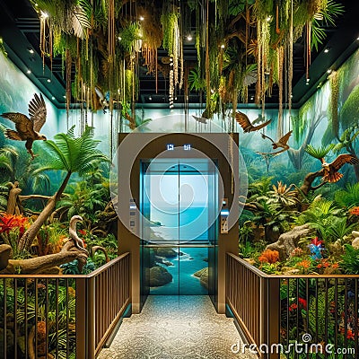 108 126. A themed elevator inspired by a tropical rain Stock Photo